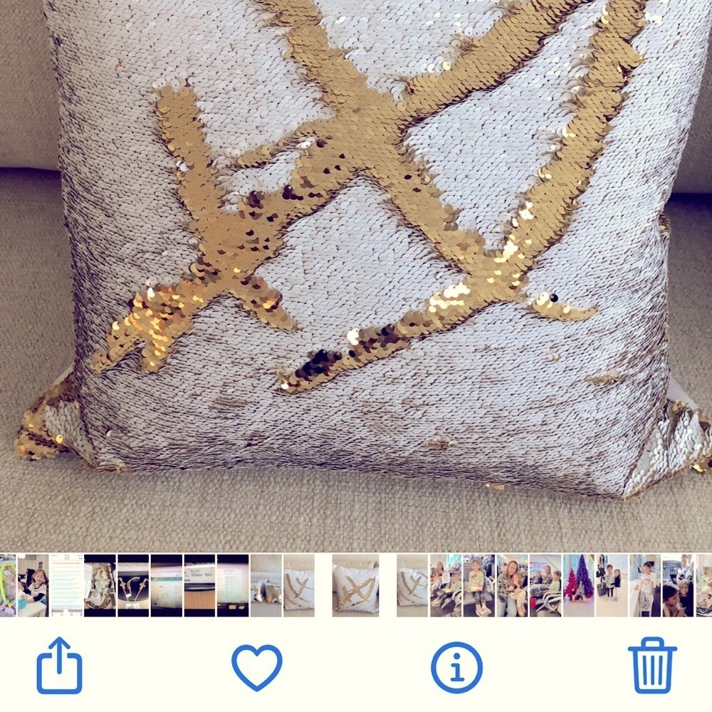 2 sequin throw pillows. White and gold sequins to make your own designs